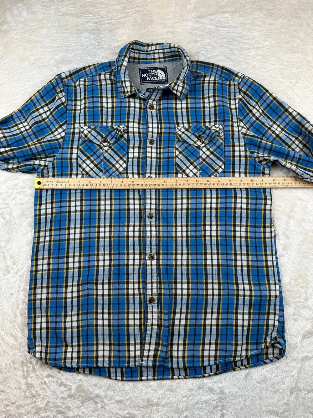 The North Face Size L Blue, White & Black Plaid Button-Down Shirt | Casual